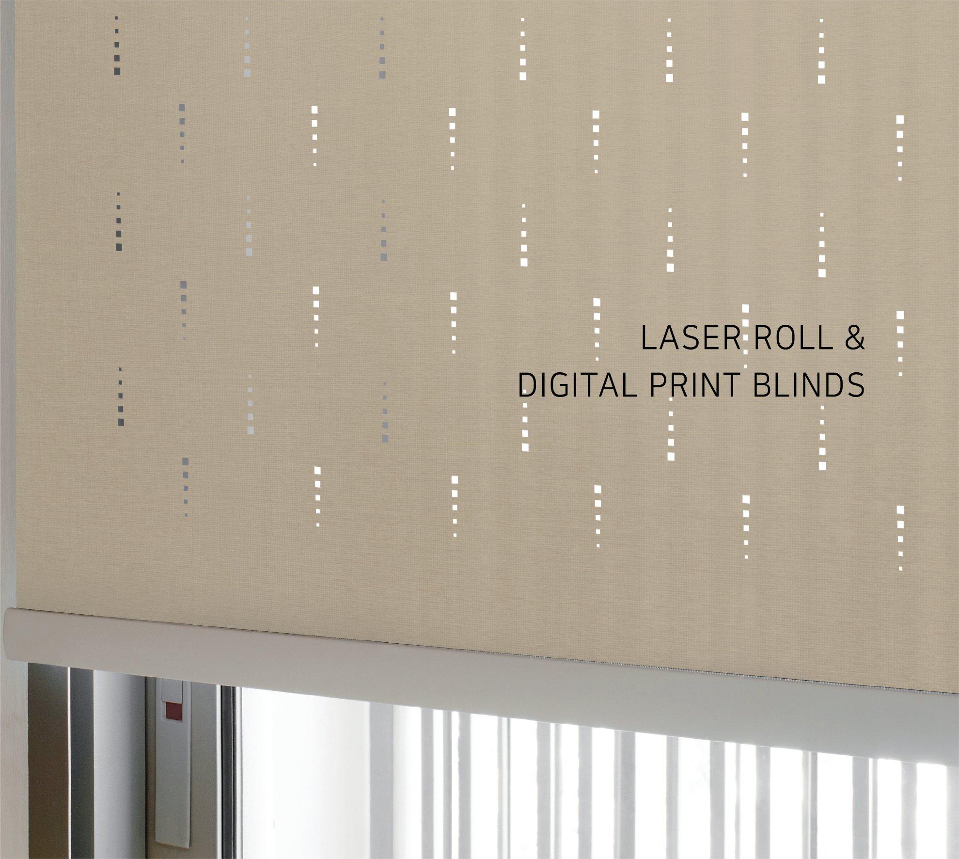 Laser roller blind with custom pattern detail.